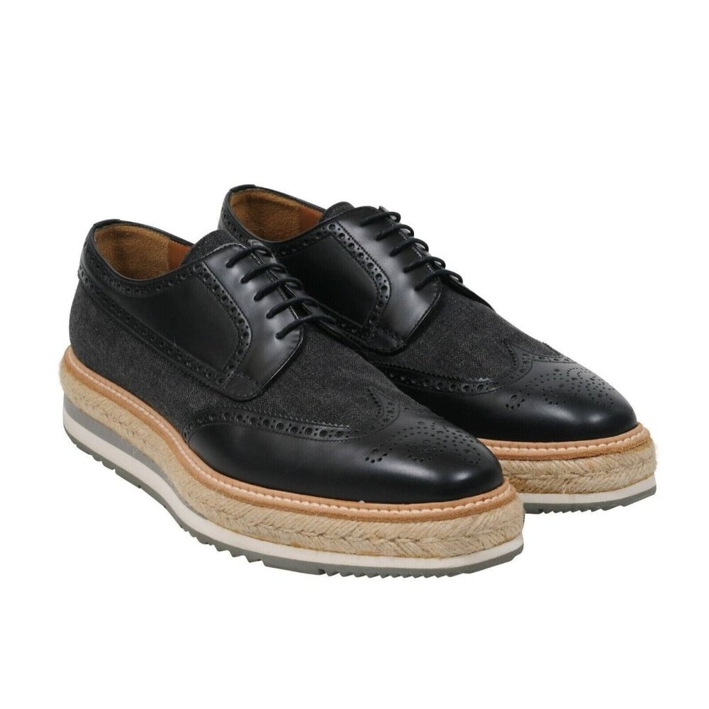 Prada Mens Wingtip Platform Espadrille Brogues US 9.5 UK 8.5 Blue Denim Leather